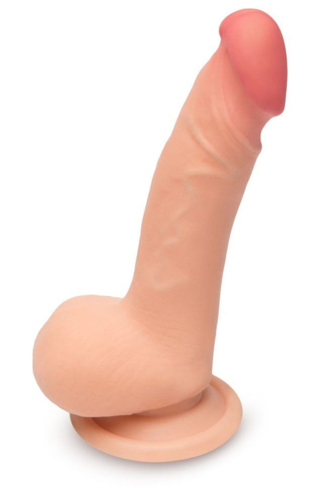 Телесный фаллоимитатор с мошонкой на присоске - 13,5 см. купить в секс шопе