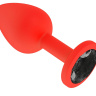 Красная анальная втулка с чёрным кристаллом - 7,3 см. купить в секс шопе