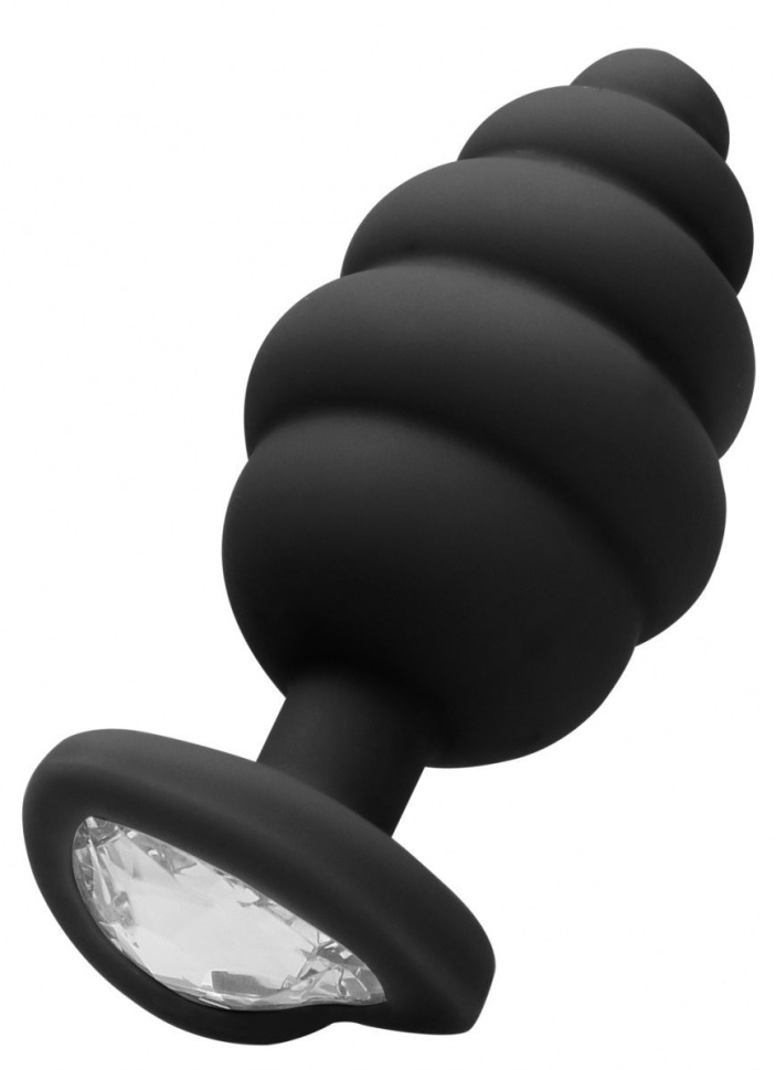 Черная анальная пробка Extra Large Ribbed Diamond Heart Plug - 9,6 см. купить в секс шопе