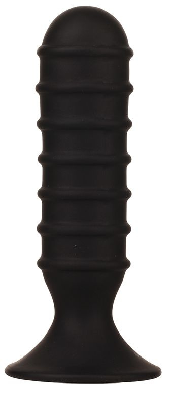 Чёрный силиконовый анальный массажер MENZSTUFF RIBBED TORPEDO DONG - 13 см. купить в секс шопе