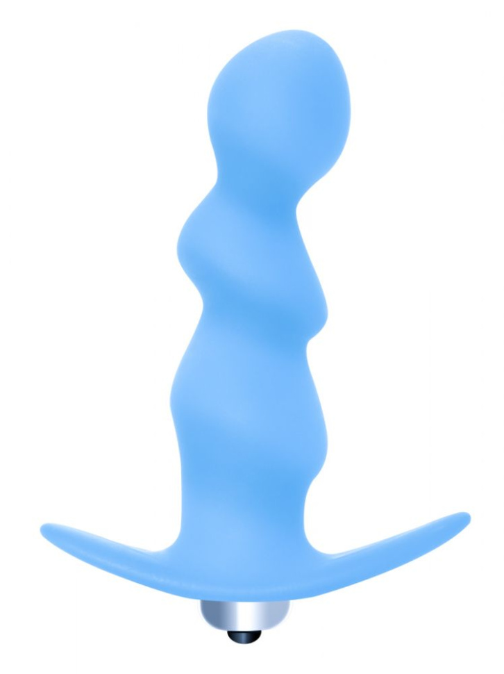 Голубая фигурная анальная вибропробка Spiral Anal Plug - 12 см. купить в секс шопе