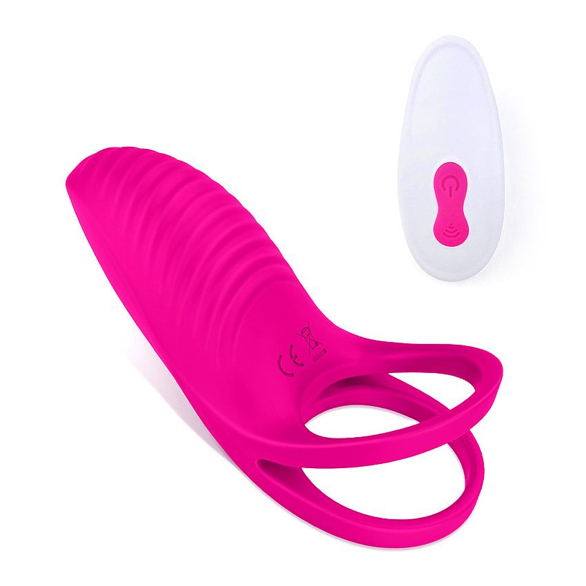Ярко-розовое эрекционное виброкольцо на пенис с пультом купить в секс шопе