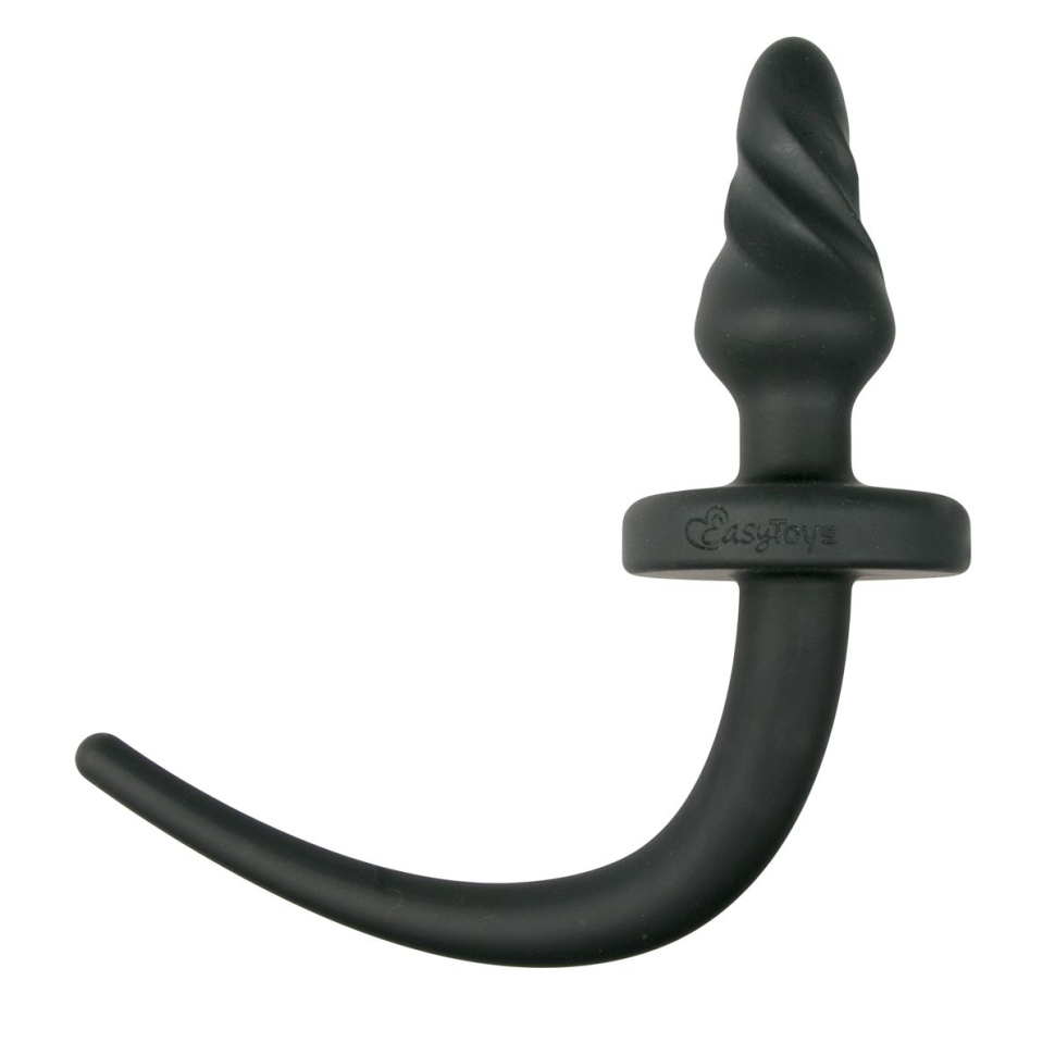 Черная витая анальная пробка Dog Tail Plug с хвостом купить в секс шопе