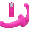 Розовый безремневой вибрострапон с пультом управления Vibrating Silicone Strapless Strapon купить в секс шопе