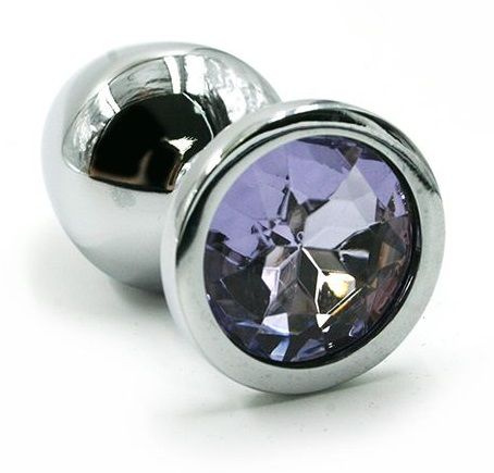 Серебристая алюминиевая анальная пробка с светло-фиолетовым кристаллом - 6 см. купить в секс шопе