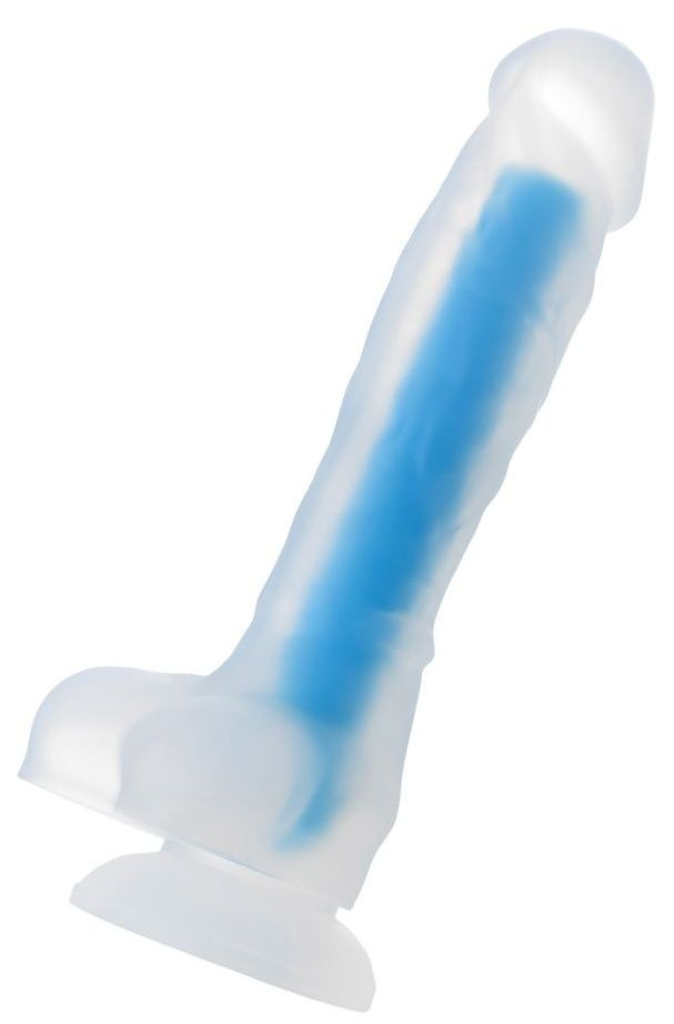 Прозрачно-синий фаллоимитатор, светящийся в темноте, Bruce Glow - 22 см. купить в секс шопе