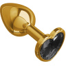 Золотистая анальная втулка с чёрным кристаллом-сердцем - 7 см. купить в секс шопе