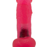 Розовая гелевая насадка с мошонкой для страпона - 17,8 см. купить в секс шопе