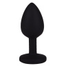 Чёрная анальная втулка с малиновым кристаллом - 7,3 см. купить в секс шопе