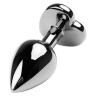 Серебристая анальная втулка с чёрным стразом-сердцем - 9,5 см. купить в секс шопе