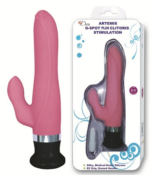 Розовый вибратор с клиторальным стимулятором и 6 режимами вибрации купить в секс шопе