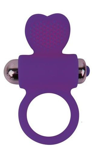 Фиолетовое эрекционное виброкольцо с сердечком купить в секс шопе