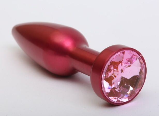 Большая красная анальная пробка с розовым стразом - 11,2 см. купить в секс шопе