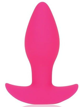 Розовая коническая анальная вибровтулка с ограничителем - 8,5 см. купить в секс шопе