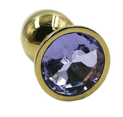 Золотистая алюминиевая анальная пробка с светло-фиолетовым кристаллом - 6 см. купить в секс шопе