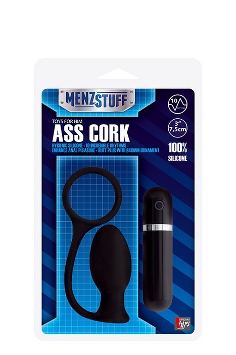 Чёрная вибровтулка MENZSTUFF ASS CORK SMALL - 7,5 см. купить в секс шопе