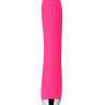 Ярко-розовый вибратор Angel с ребристым стволом, клиторальным отростком и нагревом - 19 см. купить в секс шопе