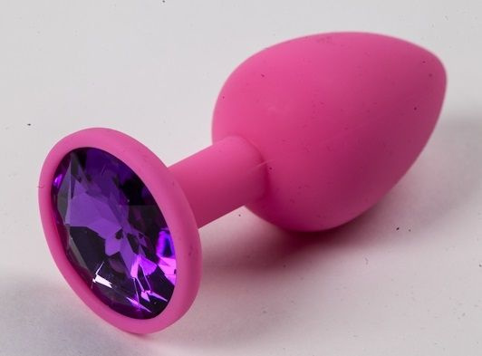 Розовая анальная пробка с фиолетовым кристаллом - 9,5 см. купить в секс шопе