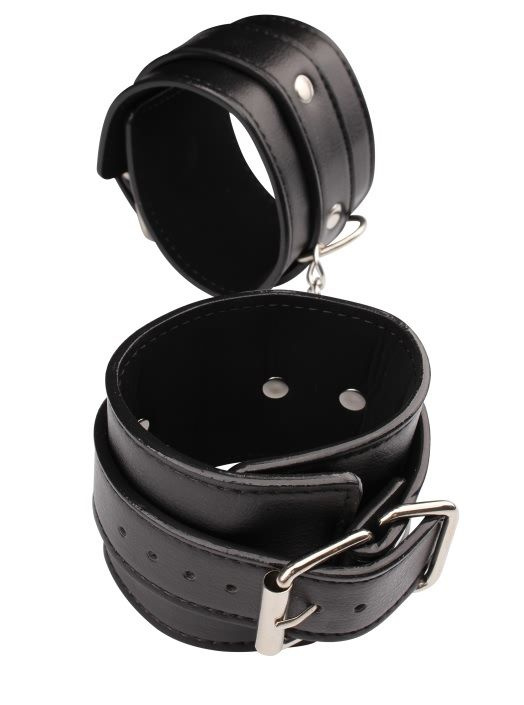 Черные кожаные наручники Classic Hand Cuffs купить в секс шопе