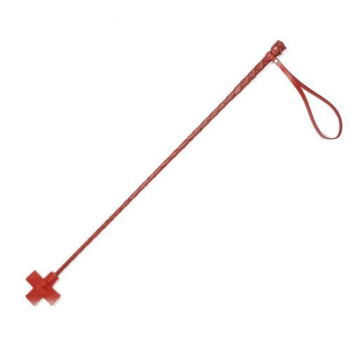 Красный кожаный стек с крестообразным наконечником - 70 см. купить в секс шопе