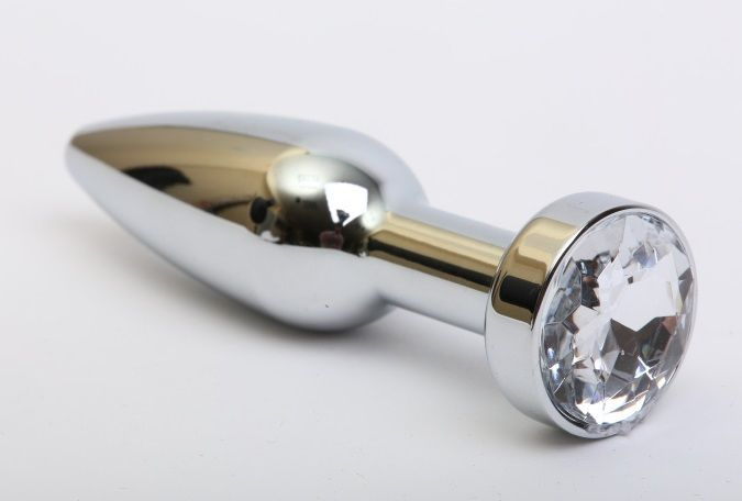 Удлинённая серебристая пробка с прозрачным кристаллом - 11,2 см. купить в секс шопе