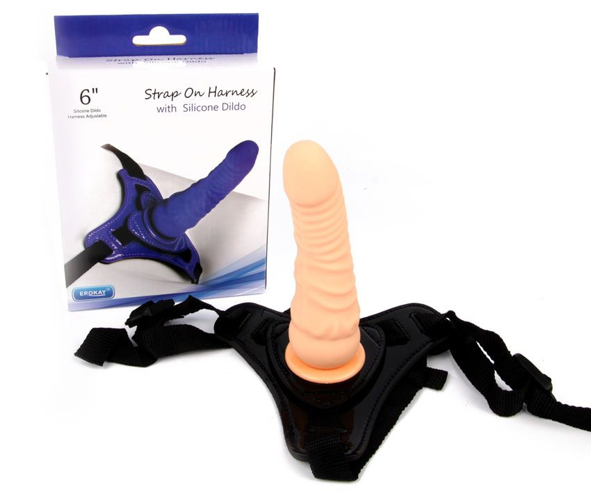 Телесный поясной страпон Strap On Harness with Silicon Dildo - 14 см. купить в секс шопе