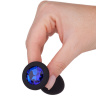 Чёрная анальная втулка с синим кристаллом - 7,3 см. купить в секс шопе