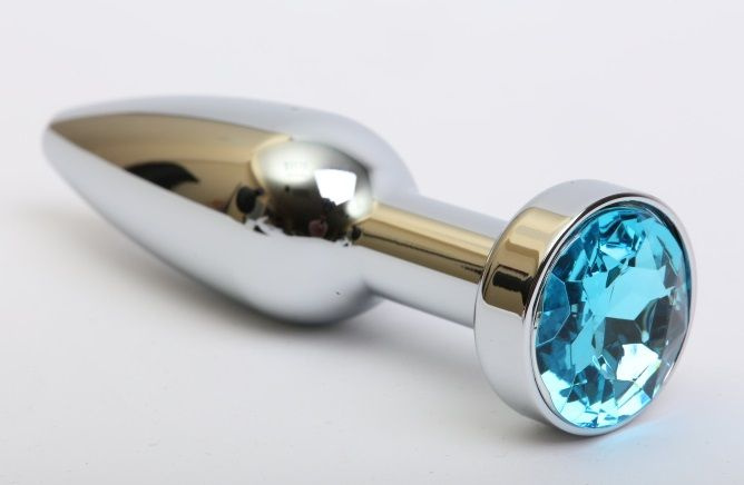 Удлинённая серебристая пробка с голубым кристаллом - 11,2 см. купить в секс шопе