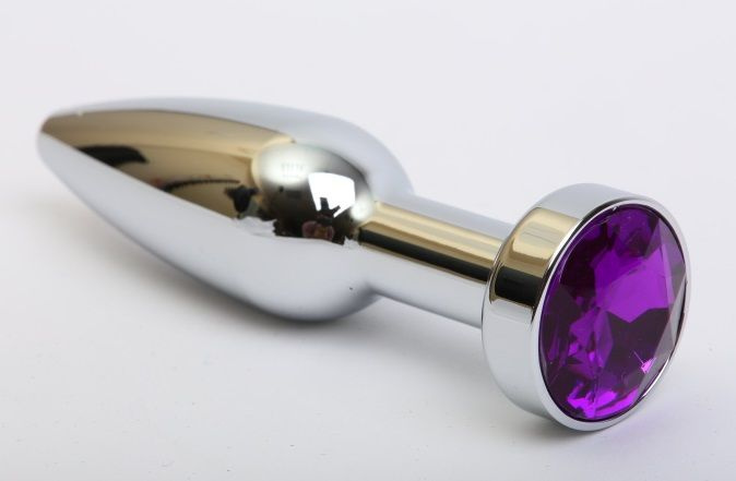 Удлинённая серебристая пробка с фиолетовым кристаллом - 11,2 см. купить в секс шопе