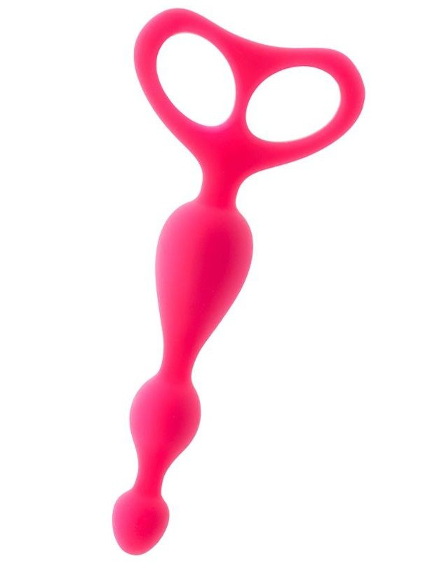 Розовая анальная цепочка с 3 звеньями и широкой ручкой купить в секс шопе