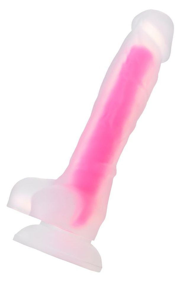 Прозрачно-розовый фаллоимитатор, светящийся в темноте, Tony Glow - 20 см. купить в секс шопе