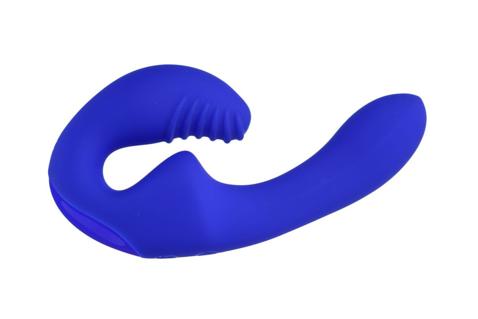 Синий безремневой страпон с пультом ДУ - 17,5 см. купить в секс шопе