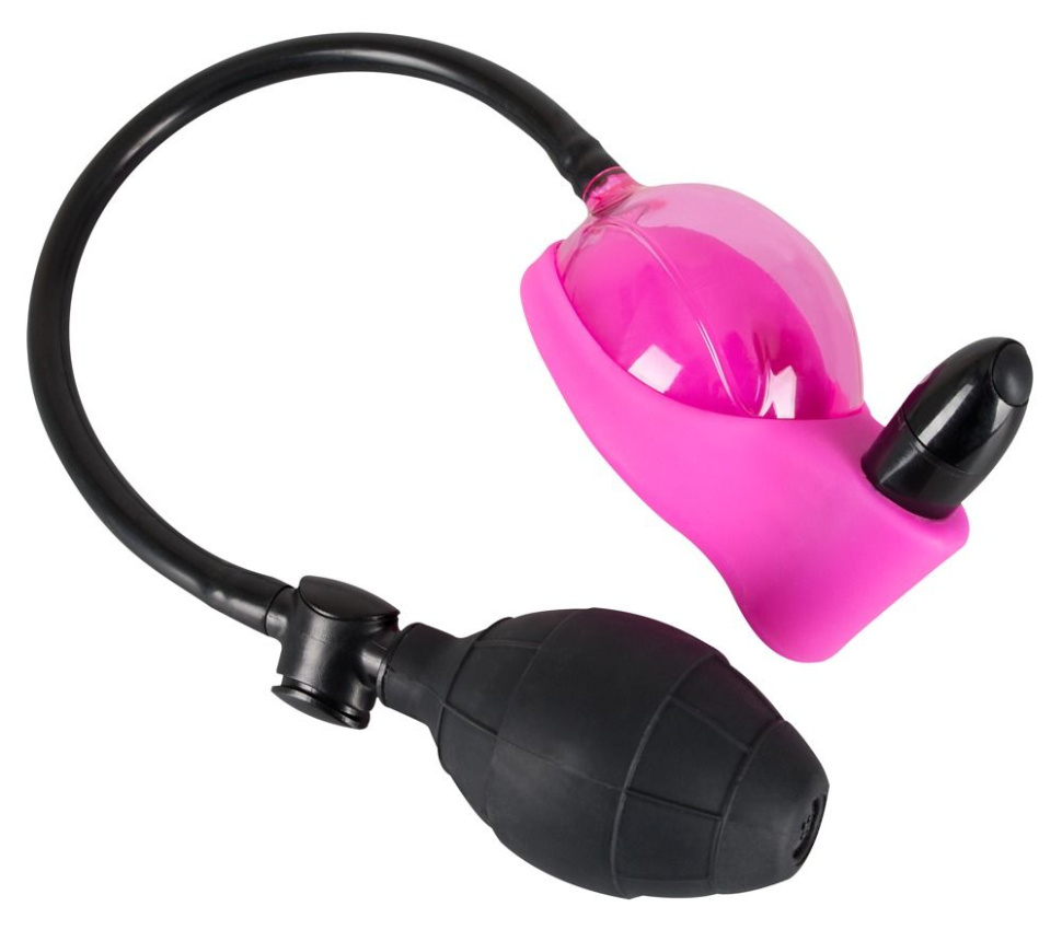 Розово-чёрная помпа с вибрацией для клитора купить в секс шопе