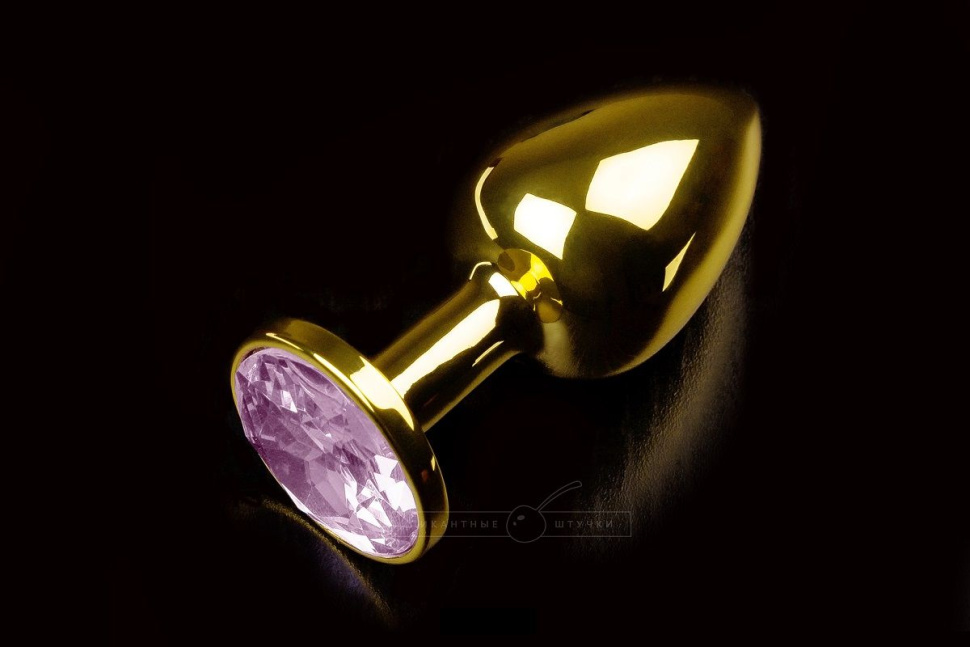 Маленькая золотистая анальная пробка с круглым кончиком и розовым кристаллом - 7 см. купить в секс шопе